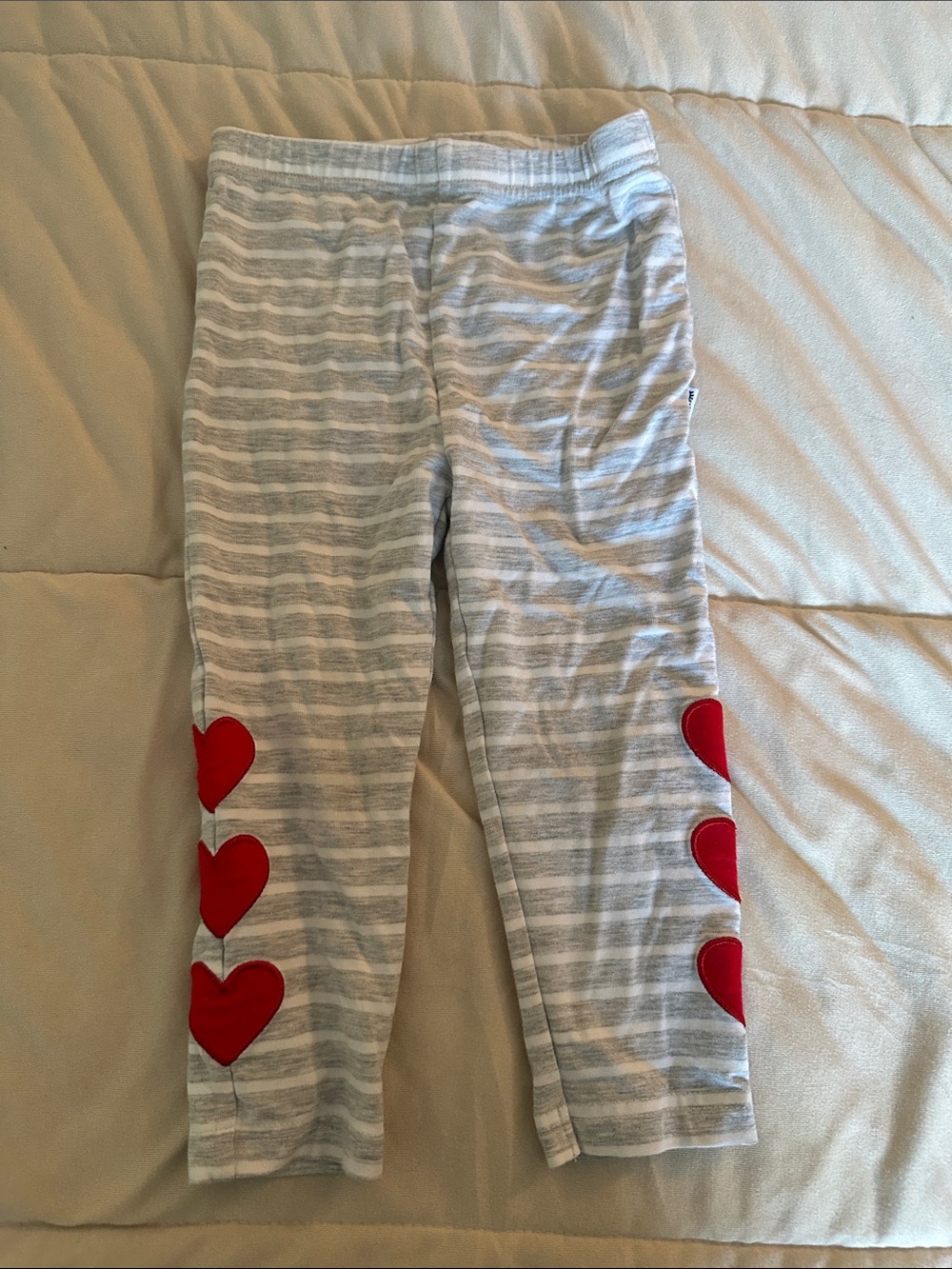 Little Sleepies Play Gray Striped Leggings with Red Heart Accents